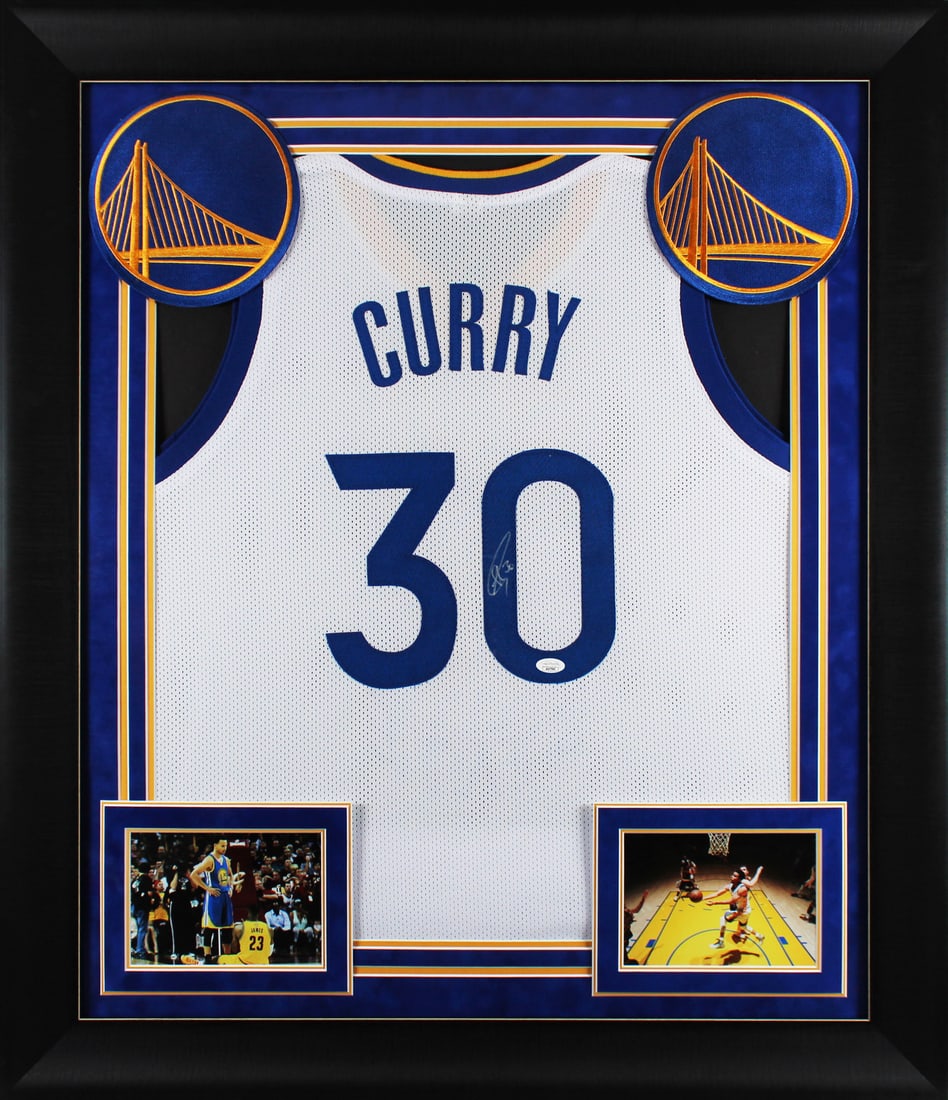 Stephen Curry Signed White Framed Jersey JSA Certified Golden State Warriors (1 of 2)