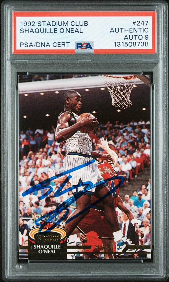 PSA 9 Shaquille O'Neal Stadium Club 1992-93 Rookie Card with Autograph Grade (1 of 2)