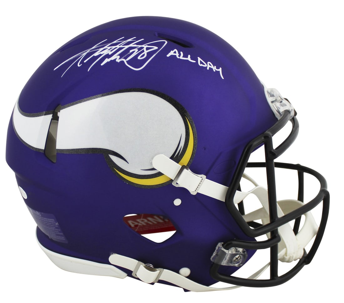 Adrian Peterson Signed Vikings Proline F/S Speed Helmet BAS Authenticated: Adrian Peterson Signed Vikings Proline F/S Speed Helmet BAS Authenticated Celebrate the legacy of Adrian Peterson with this autographed Proline F/S Speed Helmet featuring the inscription "All Day". Th