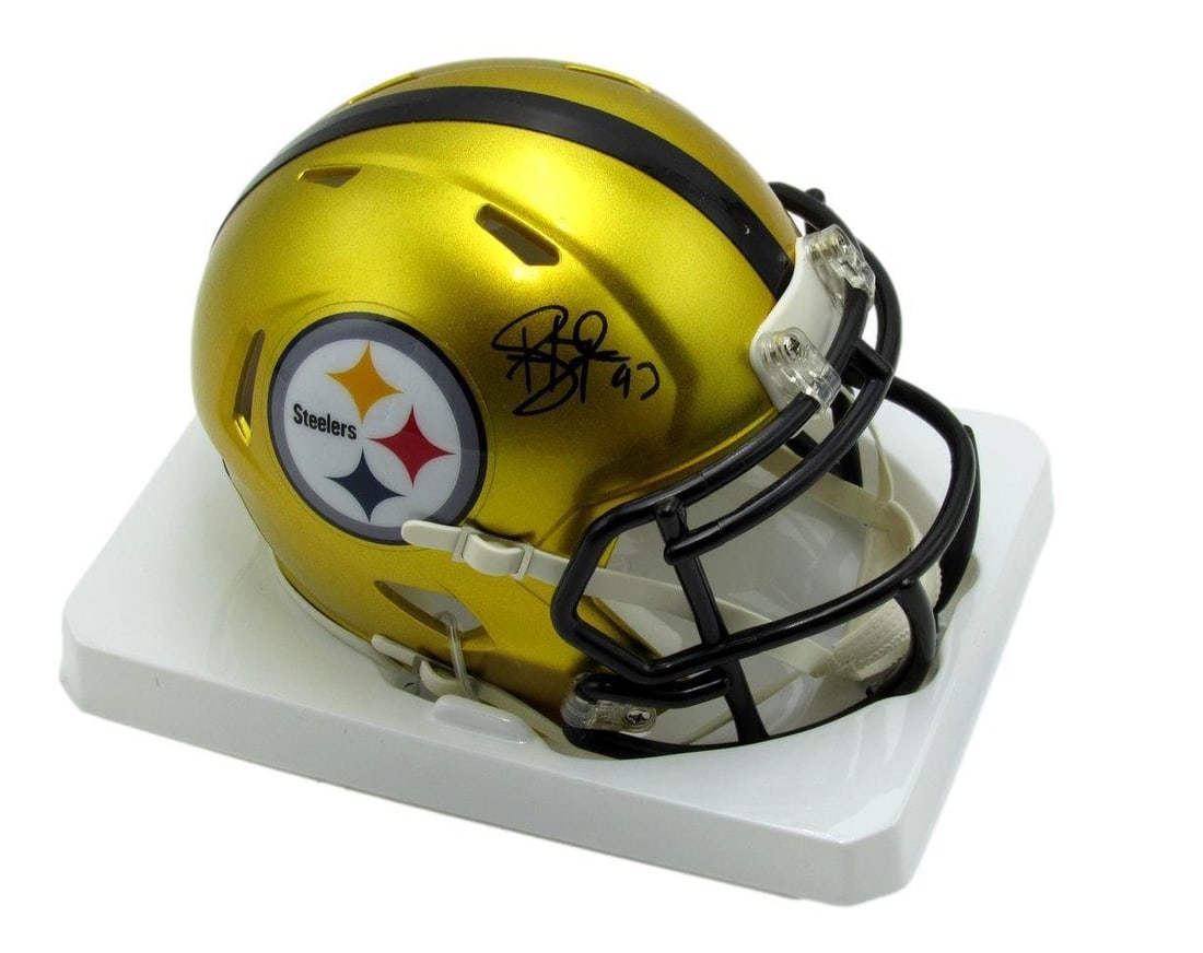 Troy Polamalu Signed Gold Mini Football Helmet Pittsburgh Steelers BAS Authenticated (1 of 3)