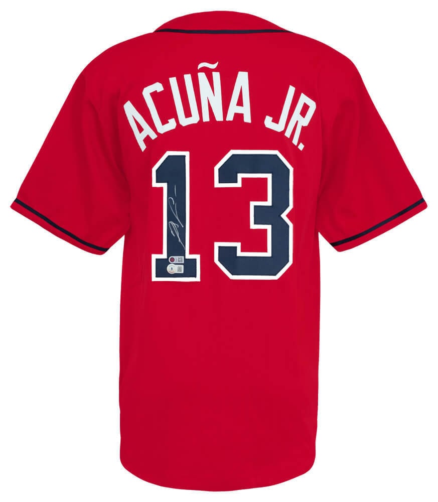 Ronald Acuna Jr. Signed Red Custom Jersey Atlanta Braves Beckett COA (1 of 3)