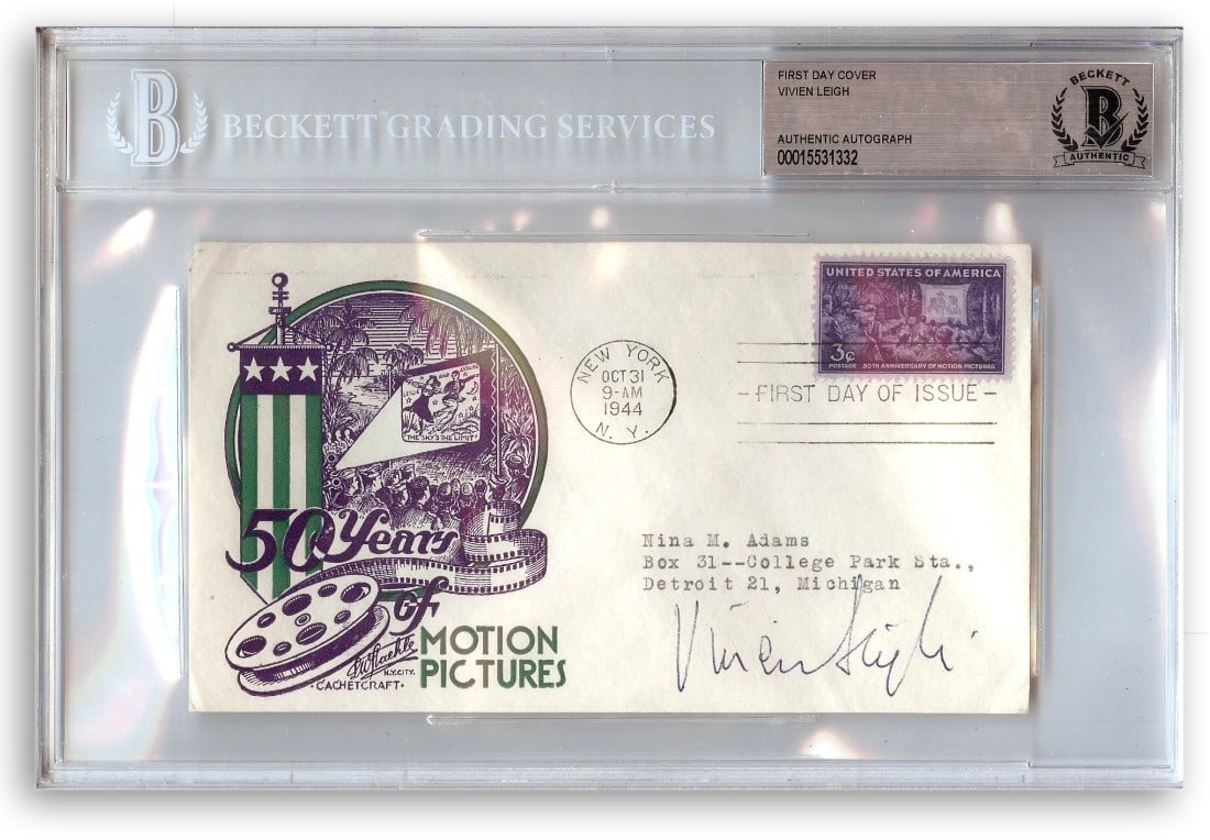 Vivien Leigh Autographed First Day Cover Gone with the Wind Beckett Authenticated (1 of 1)