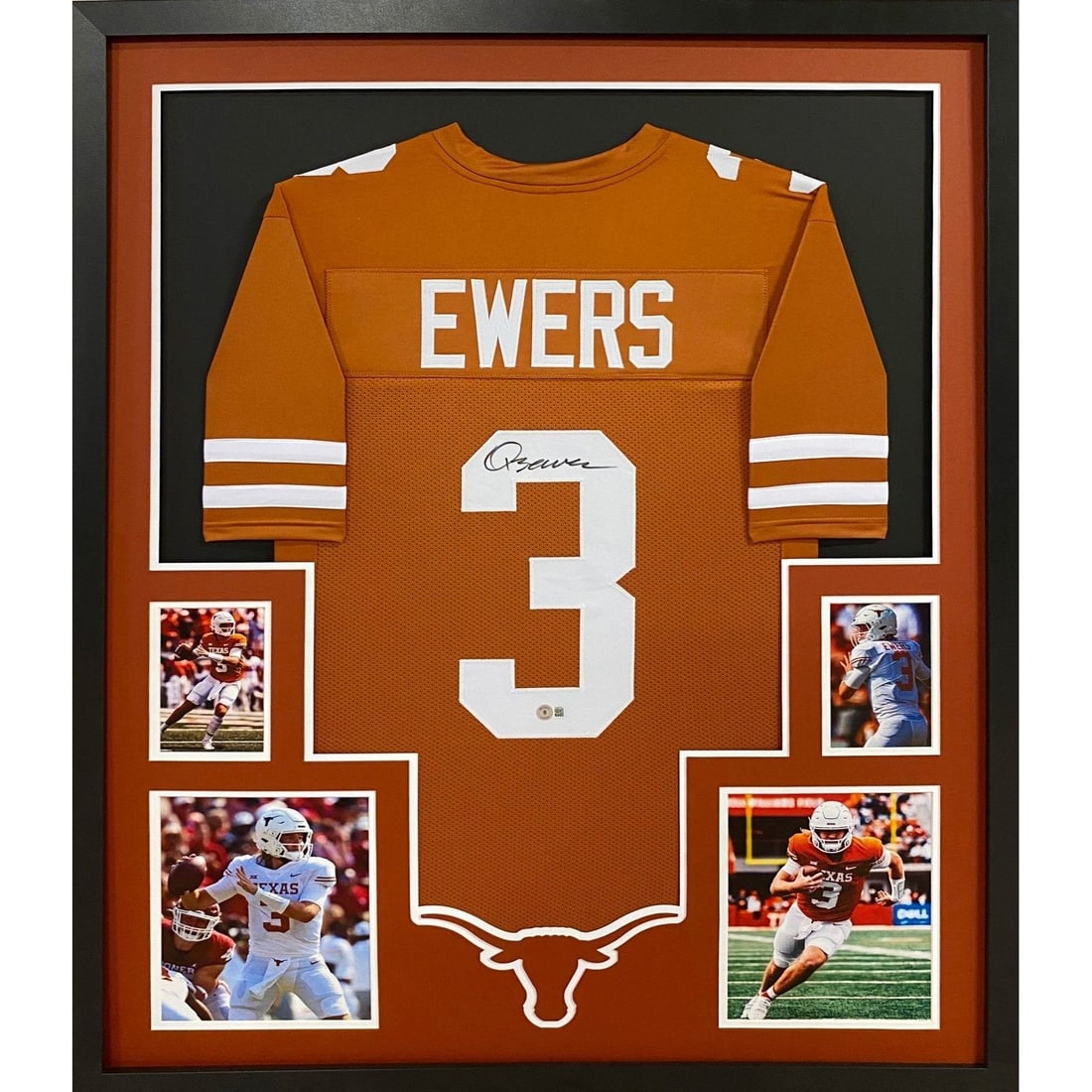 Quinn Ewers Signed Framed Jersey Authentic Beckett 42x34: Quinn Ewers Signed Framed Jersey Authentic Beckett 42x34 This Quinn Ewers framed jersey is a must-have for any Texas Longhorns fan. Authenticated by Beckett, a leading name in sports memorabilia, it c