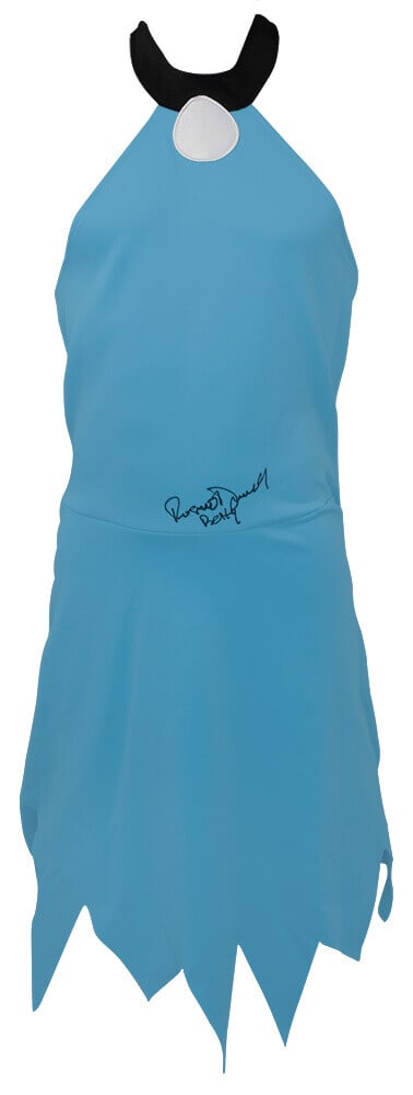 Rosie O'Donnell Signed Flintstones Betty Rubble Dress with COA: Rosie O'Donnell Signed Flintstones Betty Rubble Dress with COA This is an original signed costume dress of Betty Rubble from The Flintstones, famously portrayed by Rosie O'Donnell. The dress features