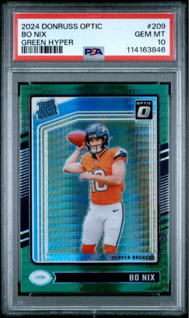 PSA 10 Bo Nix 2024 Donruss Optic Green Hyper Rookie NFL Card #209 (1 of 2)