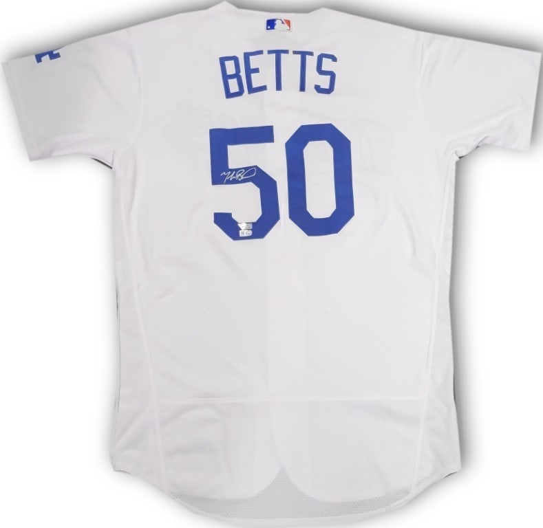 Mookie Betts Autographed Jersey Los Angeles Dodgers Fanatics Certified: Mookie Betts Autographed Jersey Los Angeles Dodgers Fanatics Certified Celebrate your love for the Los Angeles Dodgers with this authentic Mookie Betts autographed jersey. This original jersey feature
