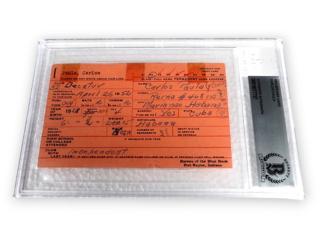 Carlos Paula Signed Heilbroner Card Washington Senators Beckett Authenticated (1 of 3)