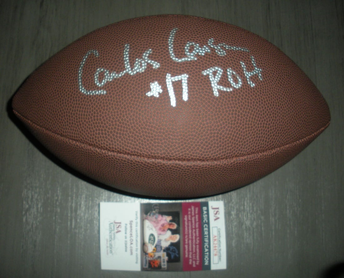 Carlos Carson Signed Football Kansas City Chiefs HOF 2017 JSA COA: Carlos Carson Signed Football Kansas City Chiefs HOF 2017 JSA COA This Kansas City Chiefs football, signed by Carlos Carson, is a must-have for any fan or collector. The ball is an original piece and