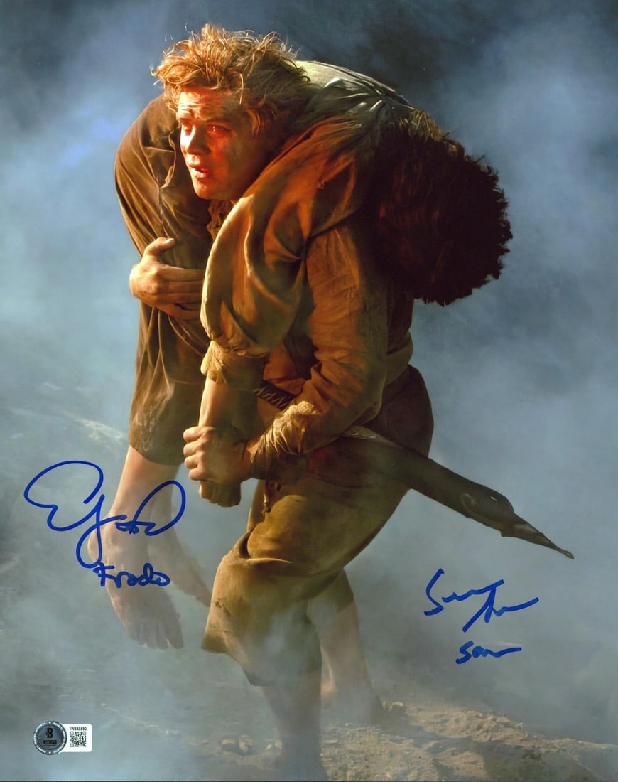 Elijah Wood Sean Astin Signed 11x14 Lord of the Rings Photo BAS: Elijah Wood Sean Astin Signed 11x14 Lord of the Rings Photo BAS This striking 11x14 photograph features Elijah Wood and Sean Astin, the beloved actors from the iconic 'Lord of the Rings' series, depic