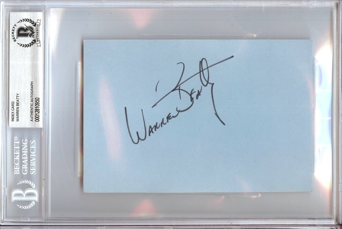 Warren Beatty Signed 4X6 Index Card Beckett Authenticated: Warren Beatty Signed 4X6 Index Card Beckett Authenticated This is an original 4X6 index card signed by Hollywood legend Warren Beatty. The signature has been authenticated by Beckett Authentication, e