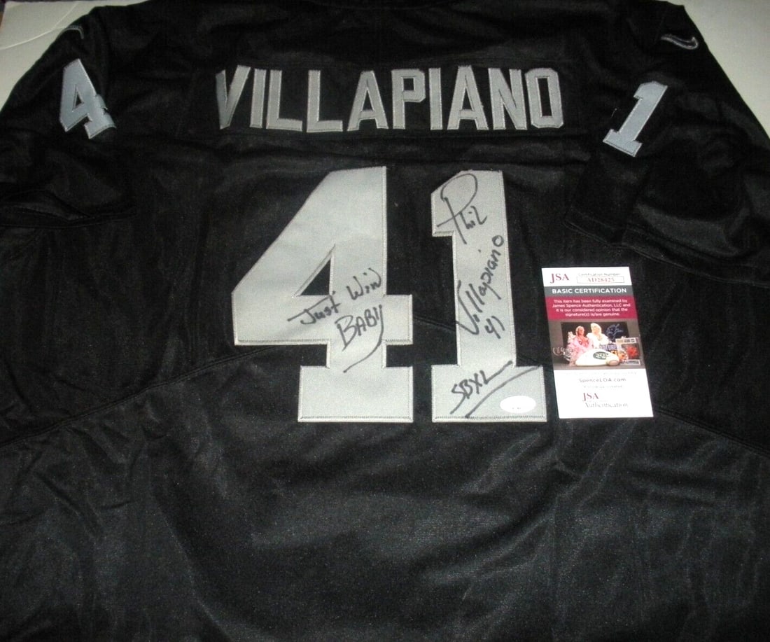 Phil Villapiano Oakland Raiders Signed Nike Jersey with JSA COA: Phil Villapiano Oakland Raiders Signed Nike Jersey with JSA COA This is an original, officially licensed Nike jersey signed by Phil Villapiano, a former player for the Oakland Raiders. The jersey is a