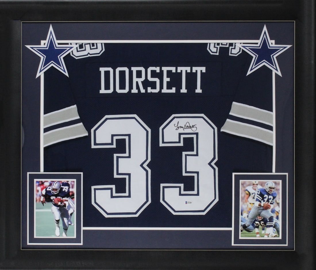 Tony Dorsett Signed Navy Framed Jersey Dallas Cowboys BAS Authenticated (1 of 2)