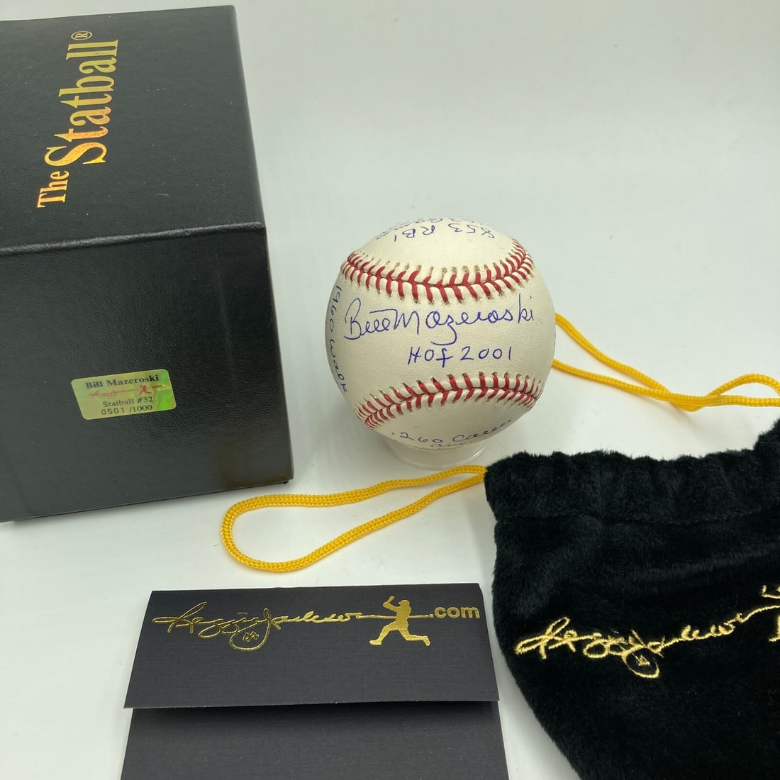 Bill Mazeroski Signed Career Stat Baseball with Reggie Jackson COA (1 of 13)