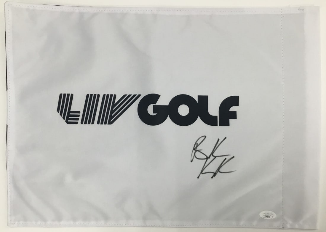 Brooks Koepka Signed LIV Golf #18 Pin Flag JSA Authenticated: Brooks Koepka Signed LIV Golf #18 Pin Flag JSA Authenticated This is an official LIV Golf #18 pin flag signed by PGA and LIV star Brooks Koepka. The signature has been authenticated by James Spence Au