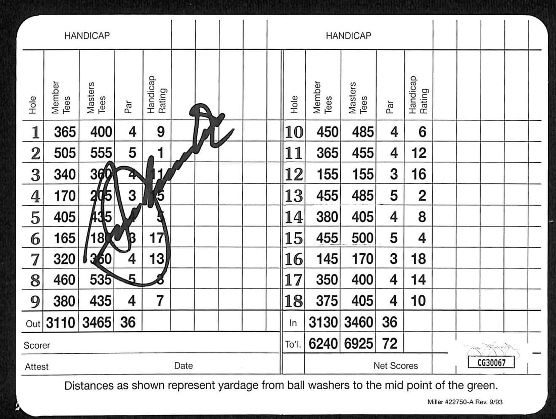 Seve Ballesteros Signed Masters Scorecard JSA Authenticated (1 of 3)