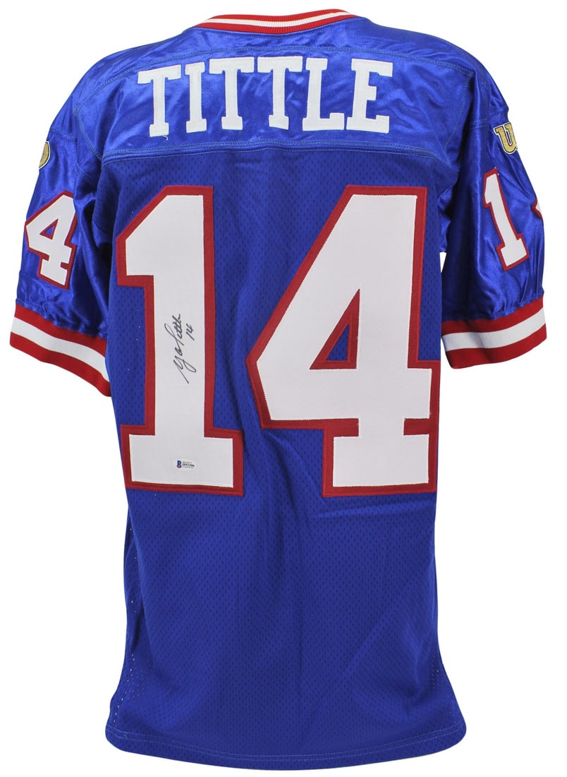 Y.A. Tittle Signed New York Giants Blue Wilson Jersey BAS Authenticated (1 of 5)