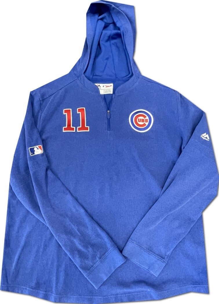 Chicago Cubs Game Used Sweatshirt Number 11 Majestic: Chicago Cubs Game Used Sweatshirt Number 11 Majestic Show your love for the Chicago Cubs with this authentic game-used sweatshirt, featuring the iconic Number 11. This pre-owned item was worn during o