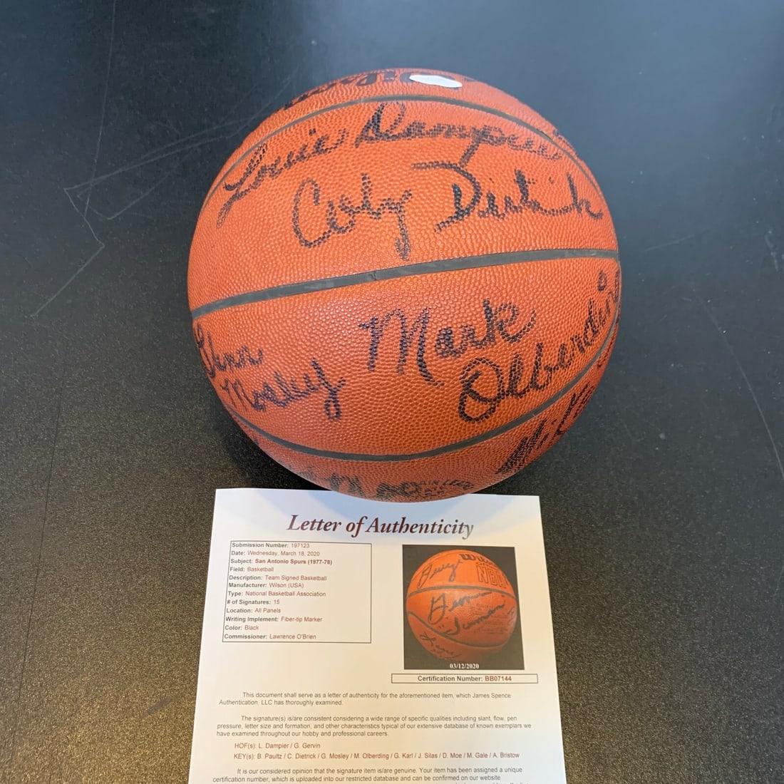 Rare 1977-78 San Antonio Spurs Team Signed Basketball with JSA COA: Rare 1977-78 San Antonio Spurs Team Signed Basketball with JSA COA This rare vintage basketball is a 1977-78 San Antonio Spurs team-signed Official Wilson Game Basketball, featuring a remarkable 15 si