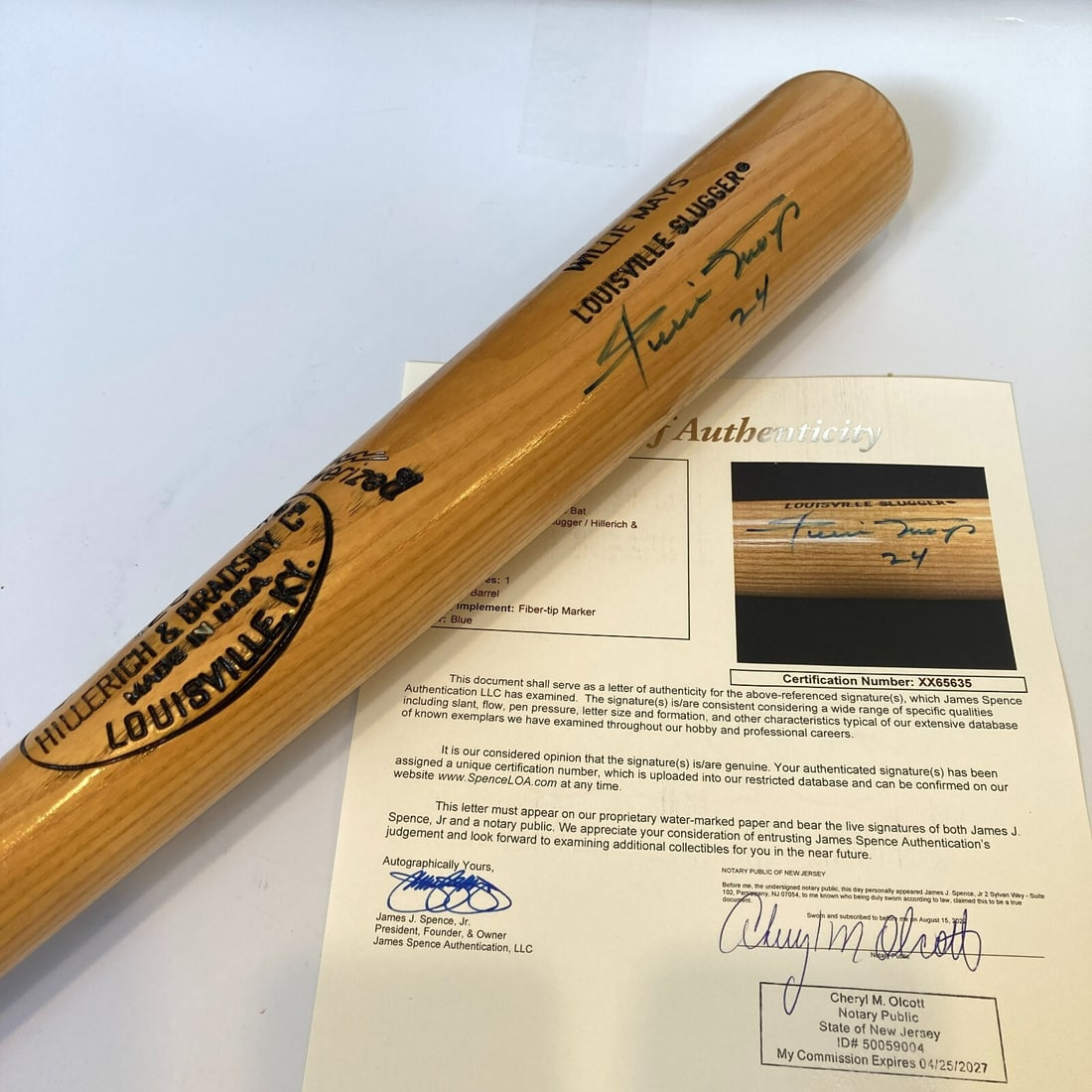 Willie Mays #24 Signed Louisville Slugger Bat JSA Certified: Willie Mays #24 Signed Louisville Slugger Bat JSA Certified This is a pre-owned Louisville Slugger game model baseball bat signed by the legendary Willie Mays, known for wearing jersey number 24. The