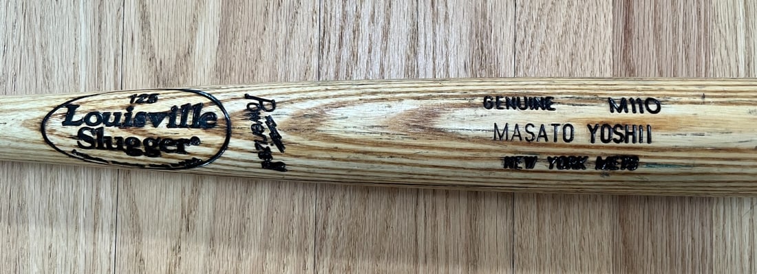 Masato Yoshii Game Used Louisville M110 Bat New York Mets #21 Rare: Masato Yoshii Game Used Louisville M110 Bat New York Mets #21 Rare This is a rare Masato Yoshii game-used Louisville model M110 bat from the 1997-98 season, showcasing the authentic wear from gameplay