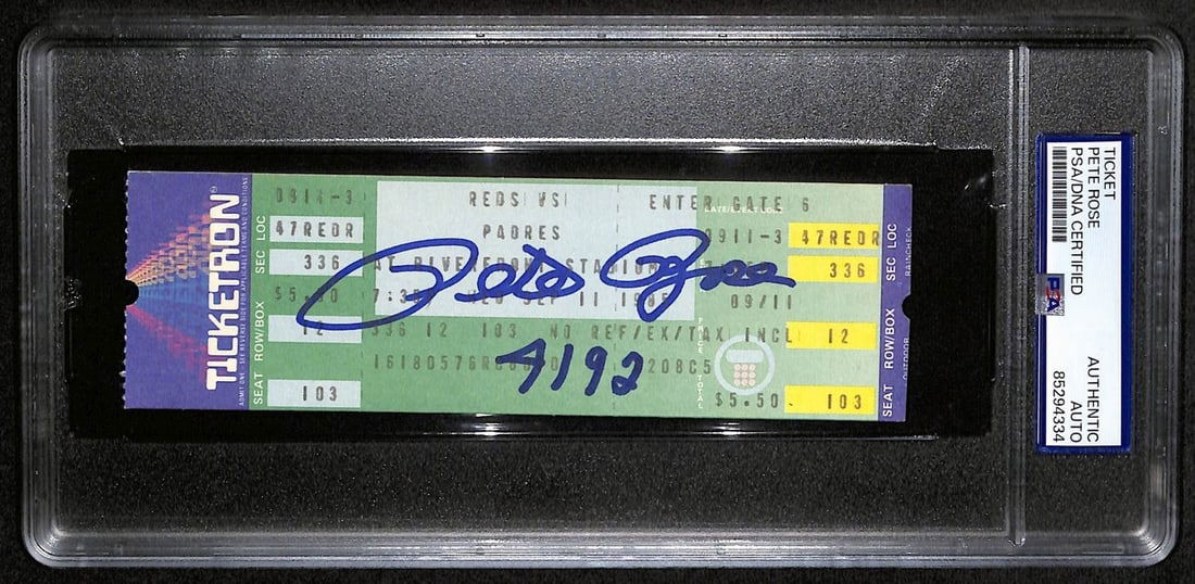 Pete Rose Signed Inscribed Ticket 4192 Hit PSA/DNA 190598 (1 of 2)