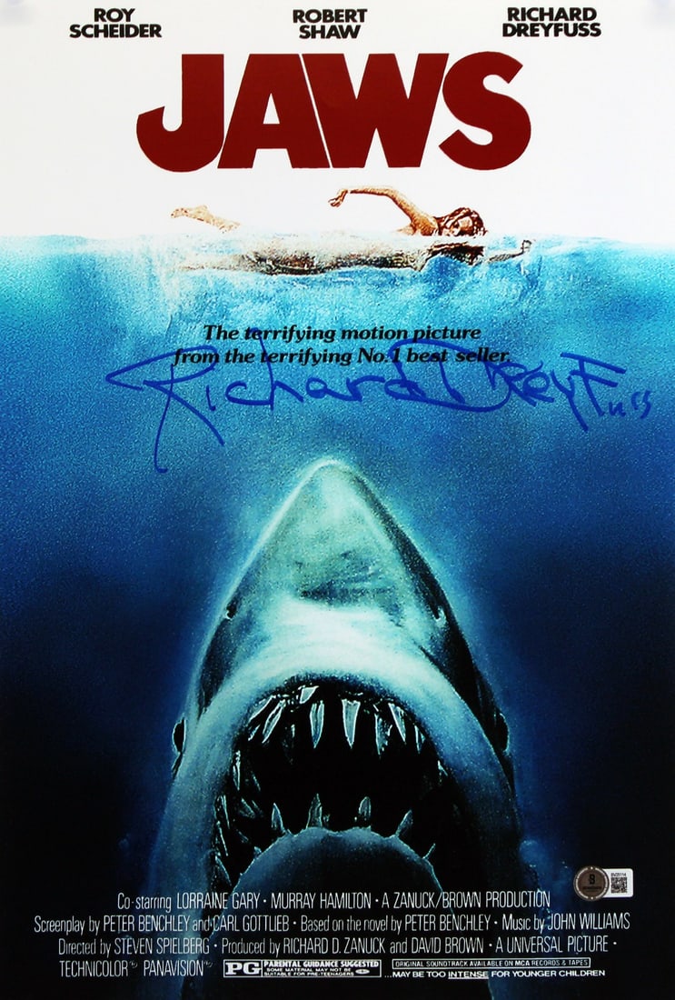 Richard Dreyfuss Signed Jaws Mini Movie Poster 12x18 Beckett Authenticated (1 of 2)