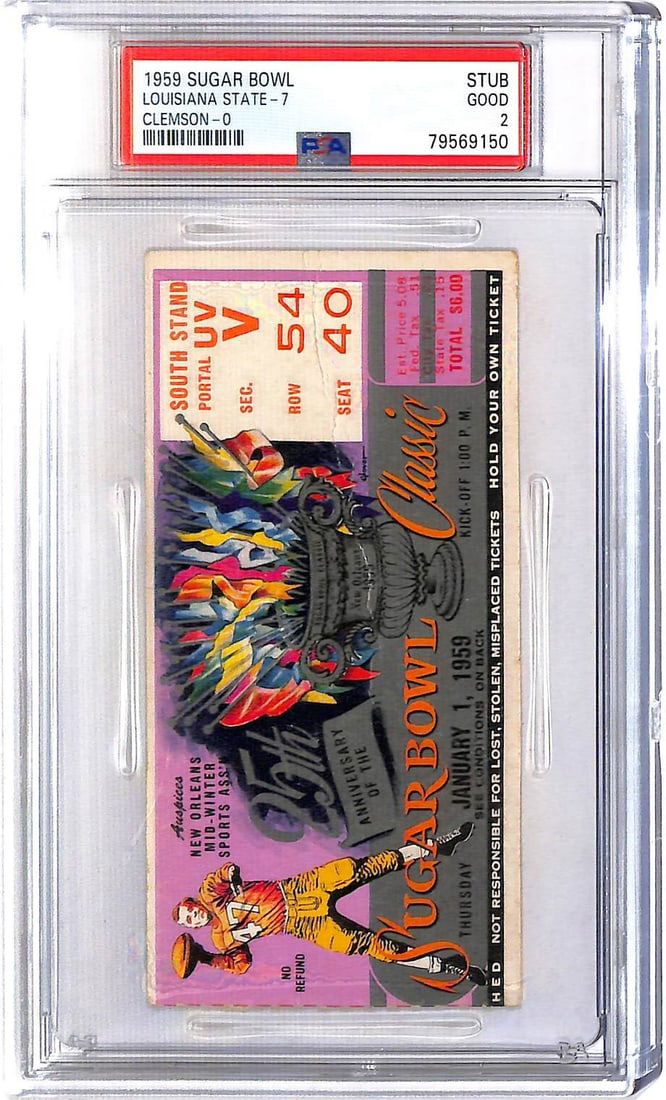 1959 Sugar Bowl Ticket PSA 2 LSU vs Clemson Championship (1 of 3)