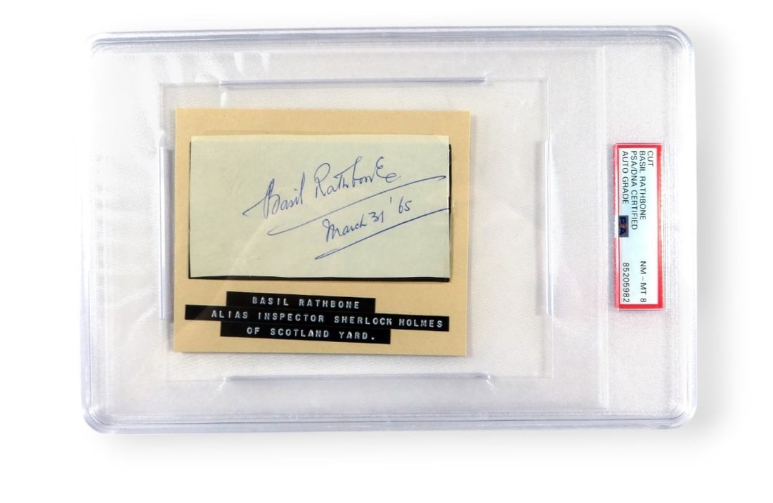 Basil Rathbone Autographed Cut Signature Sherlock Holmes PSA Encased 4x5 (1 of 2)