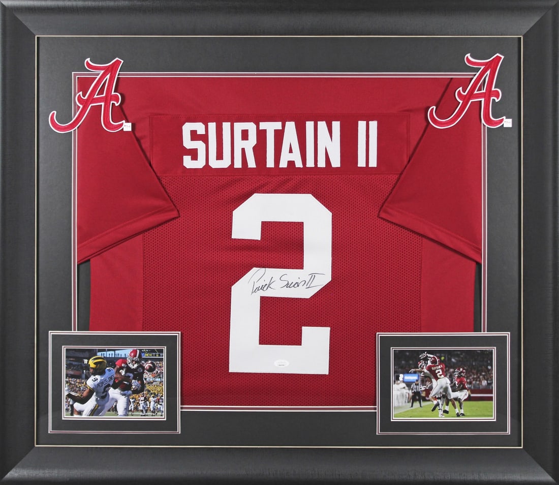 Patrick Surtain II Signed Alabama Crimson Tide Framed Jersey JSA Authenticated: Patrick Surtain II Signed Alabama Crimson Tide Framed Jersey JSA Authenticated Capture the essence of college football with this autographed maroon pro style framed jersey, personally signed by Patric