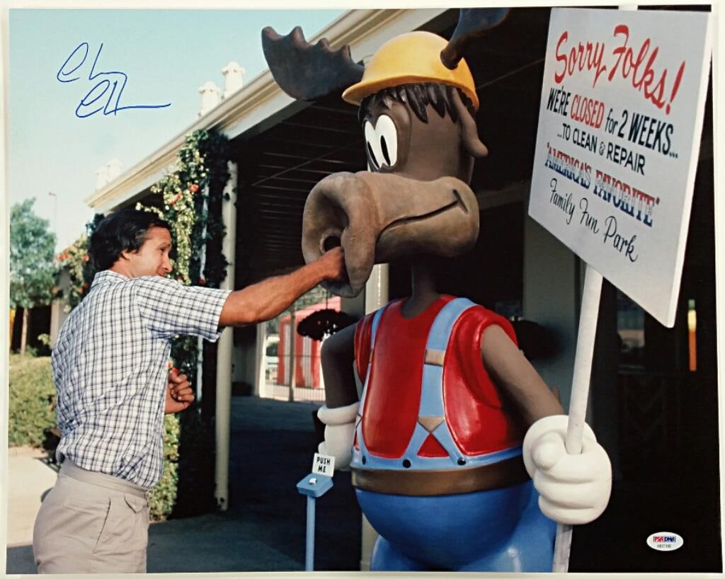 Chevy Chase Signed National Lampoon's 16x20 Photo PSA/DNA Authentic: Chevy Chase Signed National Lampoon's 16x20 Photo PSA/DNA Authentic Capture a piece of cinematic history with this signed photograph of Chevy Chase from National Lampoon's Vacation, featuring the icon