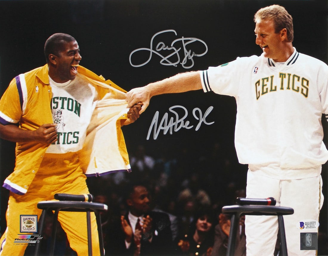 Magic Johnson Larry Bird Signed 11x14 Retirement Photo BAS Witnessed Authentic (1 of 2)