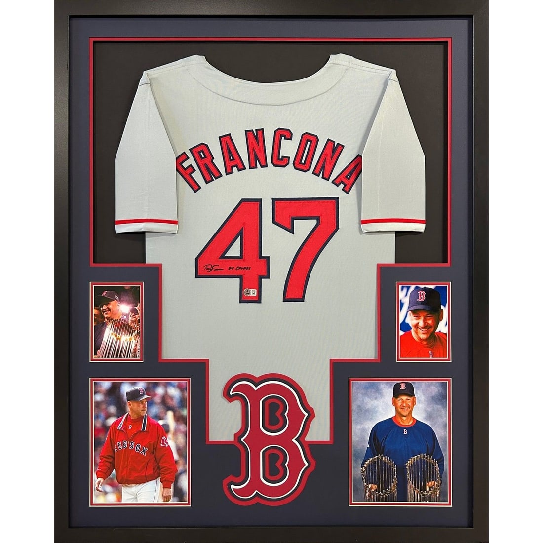 Terry Francona Signed Framed Boston Red Sox Jersey Beckett Authenticated: Terry Francona Signed Framed Boston Red Sox Jersey Beckett Authenticated Celebrate the legacy of Terry Francona with this stunning framed signed Boston Red Sox jersey. Authenticated by Beckett, a lead