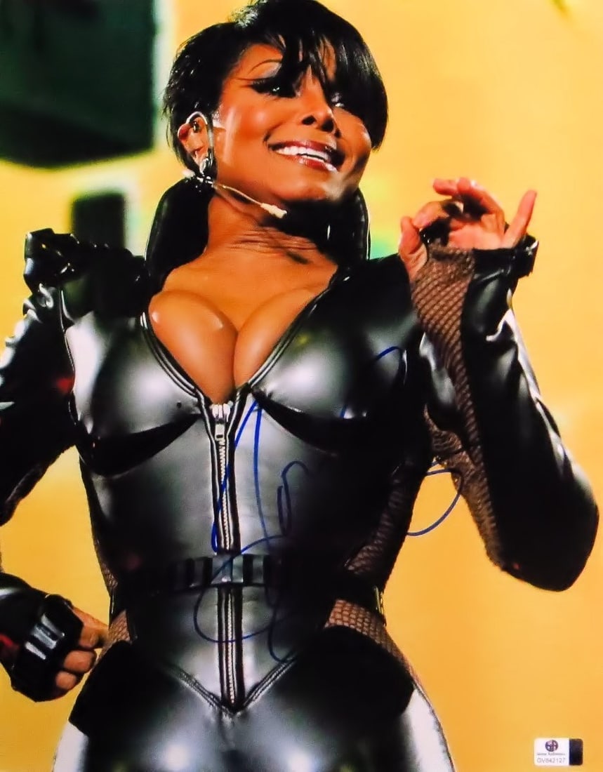 Janet Jackson Autographed 11X14 Photo Sexy Bodysuit GAI Certified: Janet Jackson Autographed 11X14 Photo Sexy Bodysuit GAI Certified This is an authentic 11x14 photograph featuring Janet Jackson in a sexy body suit that highlights her iconic style. The photograph is