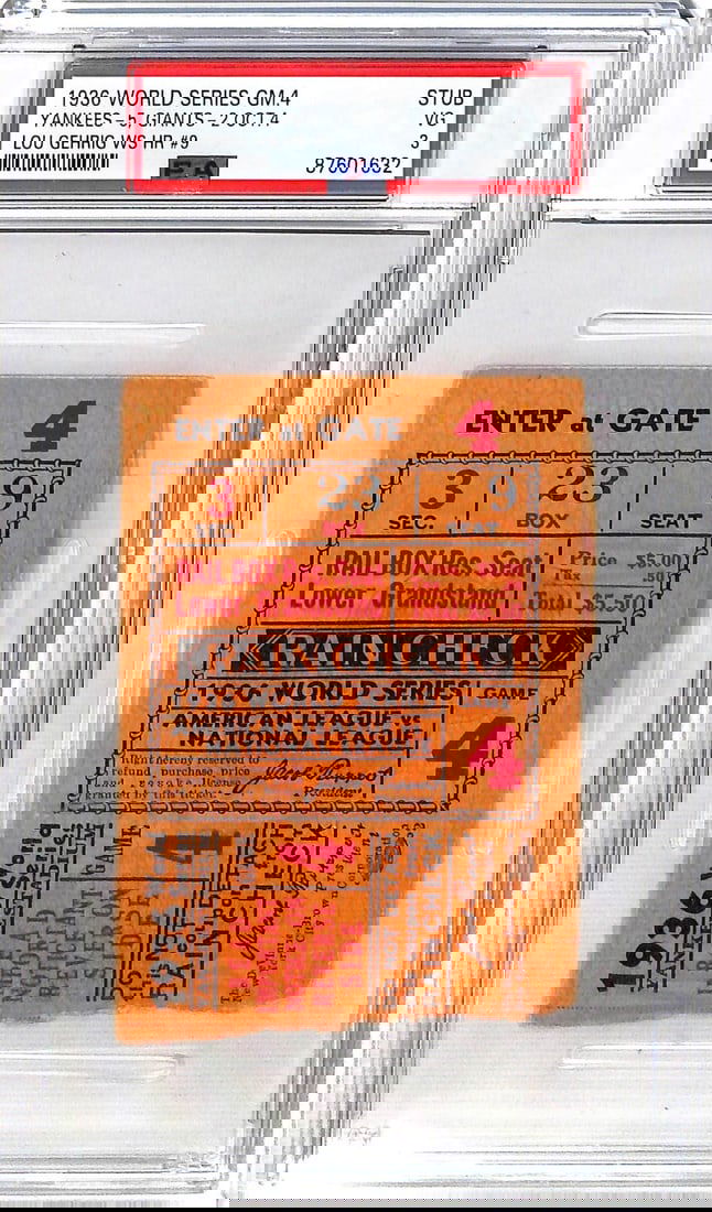 1936 World Series Game 4 Ticket Lou Gehrig Yankees Giants PSA 3 (1 of 2)