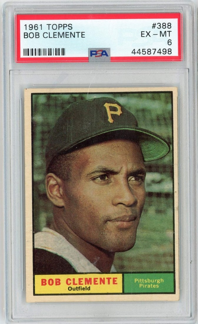 1961 Topps Roberto Clemente Card PSA 6 Grade Number 388 (1 of 2)