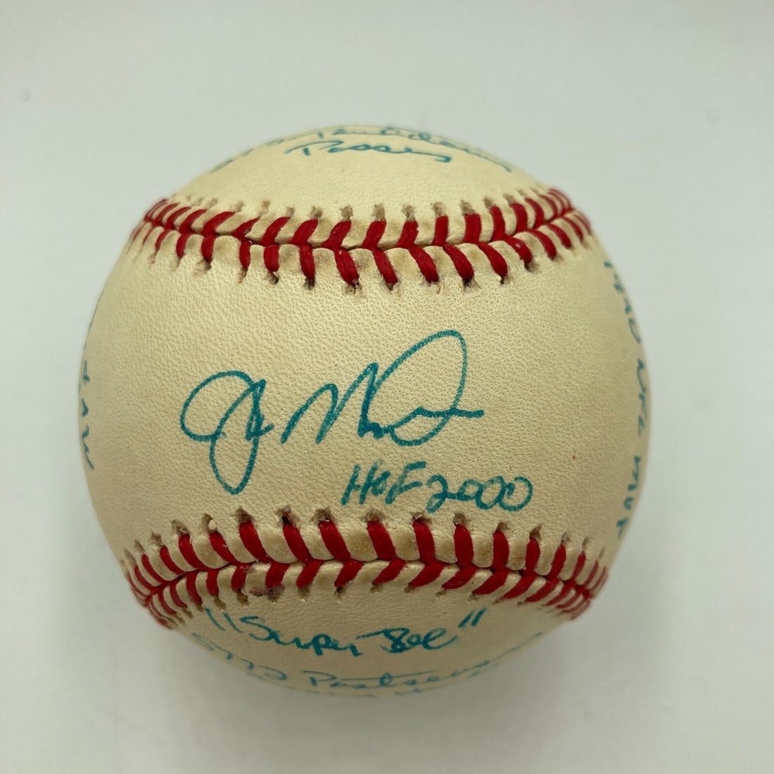 Joe Montana Signed Career STAT Baseball with Reggie Jackson COA (1 of 10)