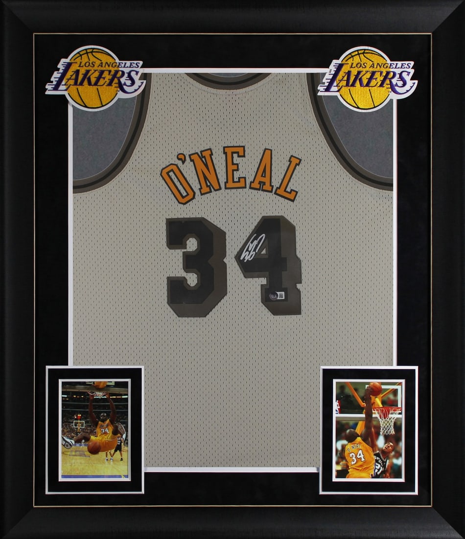 Shaquille O'Neal Signed Light Grey Lakers Framed Jersey BAS Authenticated (1 of 2)