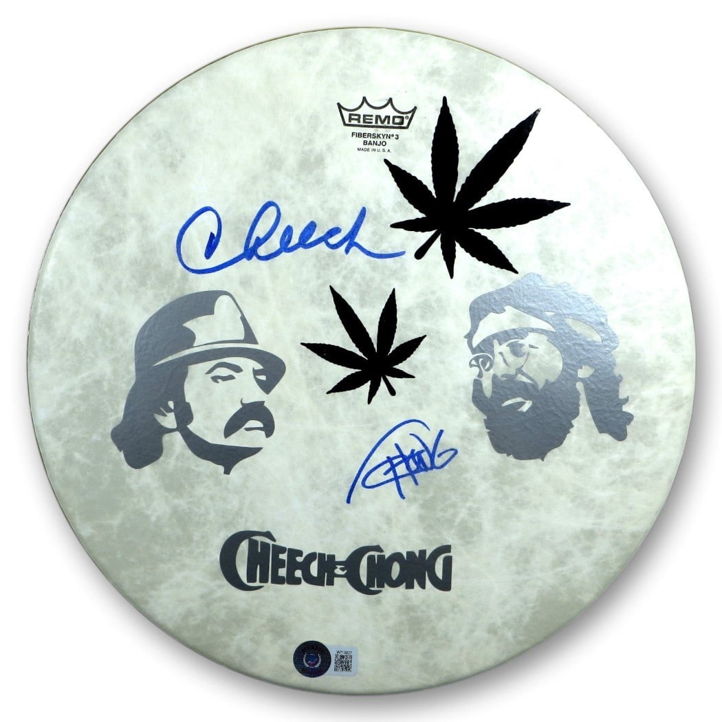 Cheech Marin Tommy Chong Dual Signed 11" Drumhead Beckett Authenticated (1 of 4)