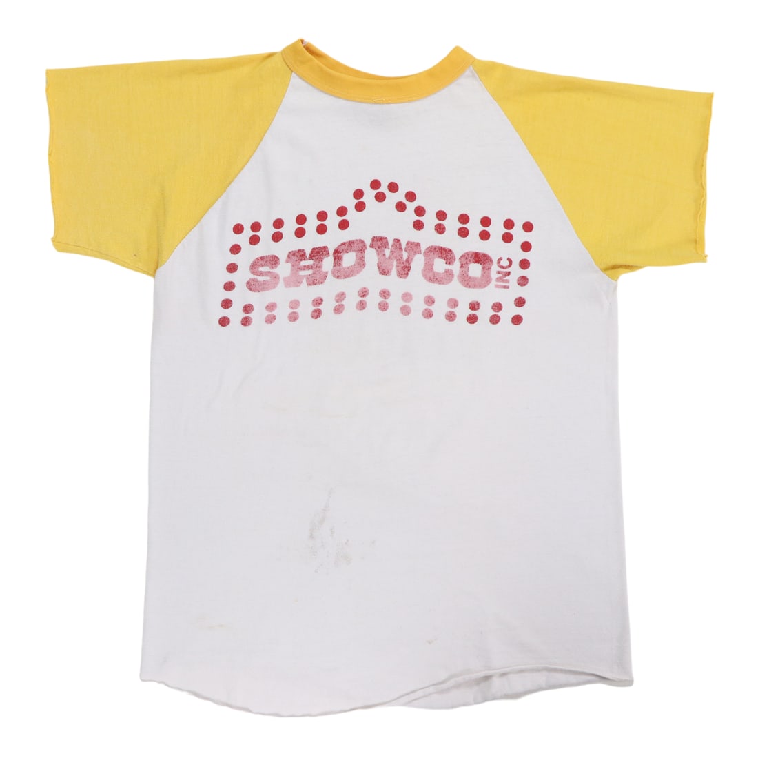 Vintage 1975 Showco Crew Led Zeppelin Tour T-Shirt White 50 50 Poly Cotton: Vintage 1975 Showco Crew Led Zeppelin Tour T-Shirt White 50 50 Poly Cotton This is an original vintage 1975 Led Zeppelin Showco Crew Tour shirt, not a modern reproduction. The shirt features graphics