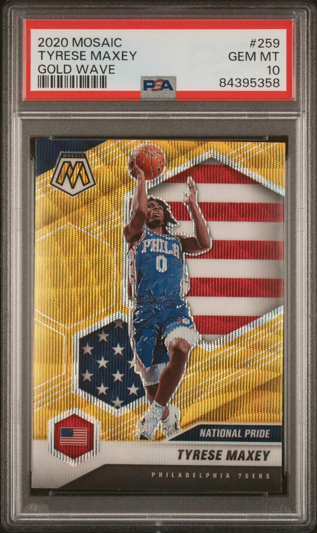 2020 Panini Mosaic Tyrese Maxey #259 Gold Wave RC PSA 10 Basketball Card (1 of 2)