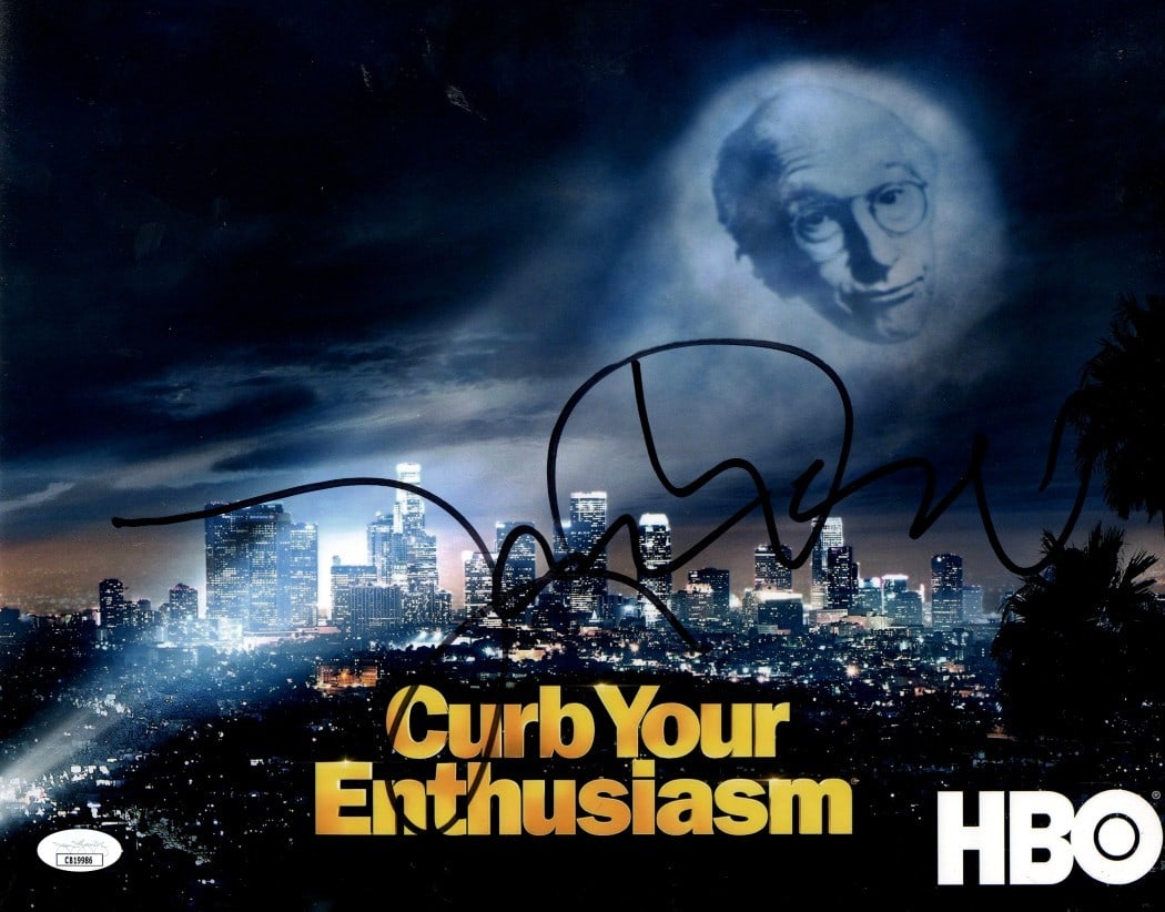 Larry David Autographed 11x14 Curb Your Enthusiasm Photo JSA Certified: Larry David Autographed 11x14 Curb Your Enthusiasm Photo JSA Certified This is an 11" x 14" photograph of Larry David, famously known for his role in 'Curb Your Enthusiasm'. The photo is signed by Lar