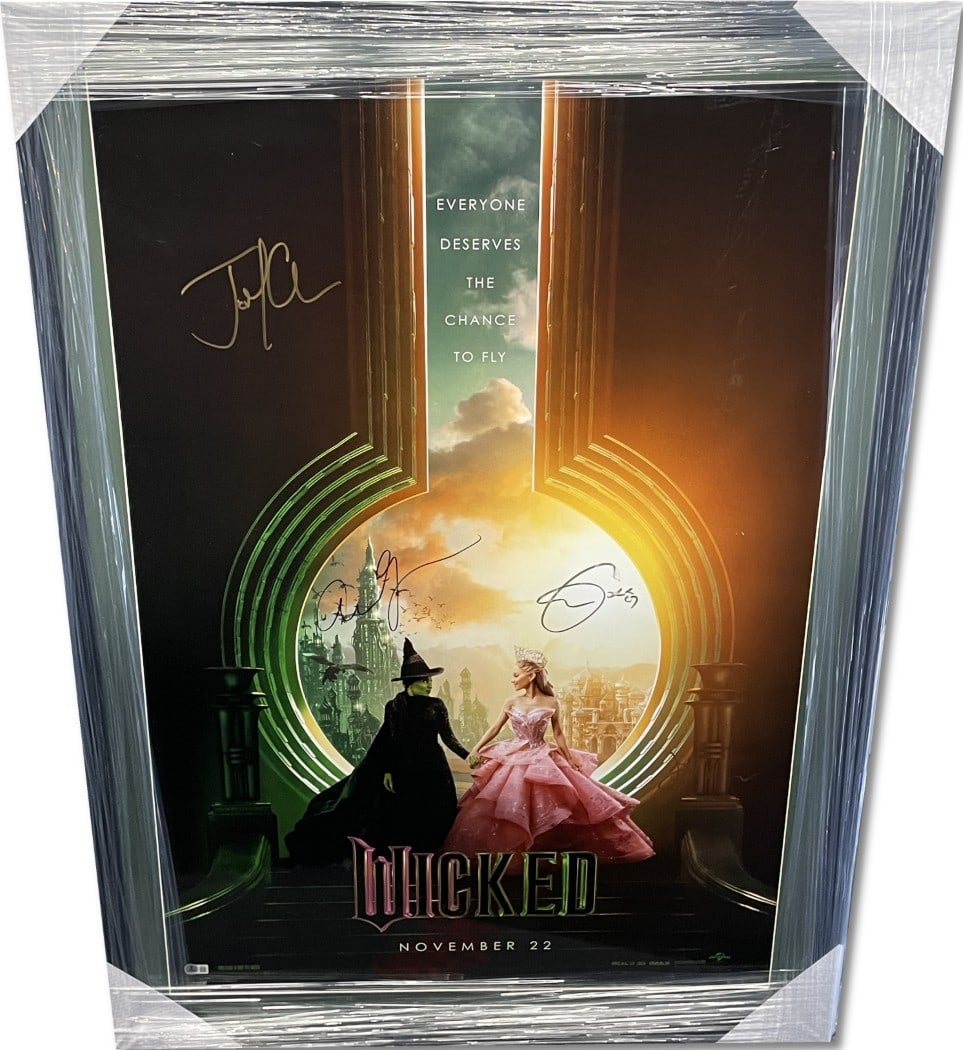 Wicked Cast Signed 27x40 Poster Framed Ariana Grande Cynthia Erivo Beckett Authenticated: Wicked Cast Signed 27x40 Poster Framed Ariana Grande Cynthia Erivo Beckett Authenticated This stunning 27x40 poster from the iconic musical 'Wicked' is an original piece that has been hand-signed by t