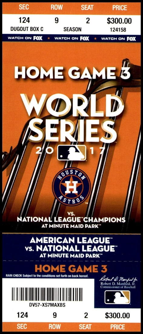 2017 World Series Astros Dodgers Game 5 Full Ticket 10 Innings Bregman Walkoff (1 of 2)