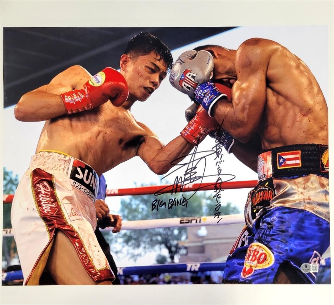 Manny Pacquiao Signed 16x20 Photo Big Bang Beckett BAS: Manny Pacquiao Signed 16x20 Photo Big Bang Beckett BAS This is an original 16x20 photo featuring a striking image of Manny Pacquiao, signed by Junto Nakatani in Kanji. The autograph has been authentic
