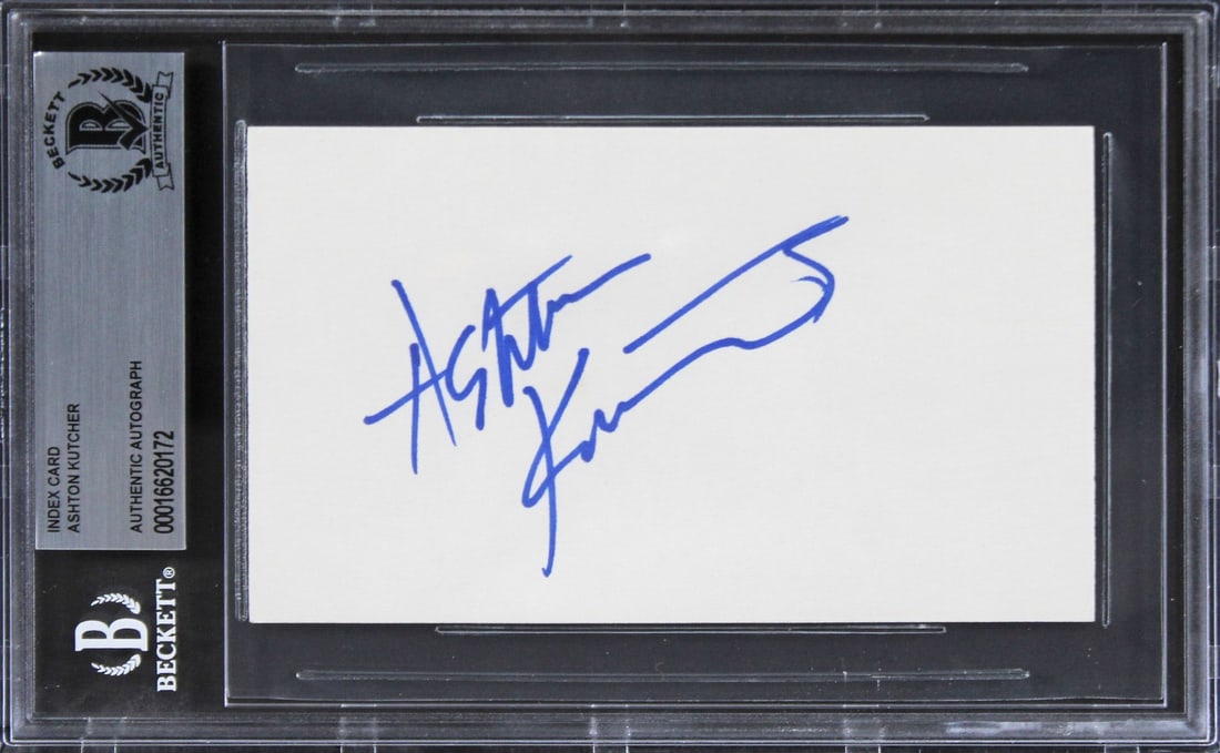 Ashton Kutcher Signed 3x5 Index Card That 70's Show Beckett Authenticated: Ashton Kutcher Signed 3x5 Index Card That 70's Show Beckett Authenticated This authentic 3x5 index card has been personally signed by Ashton Kutcher, star of the iconic TV show 'That 70's Show'. The a