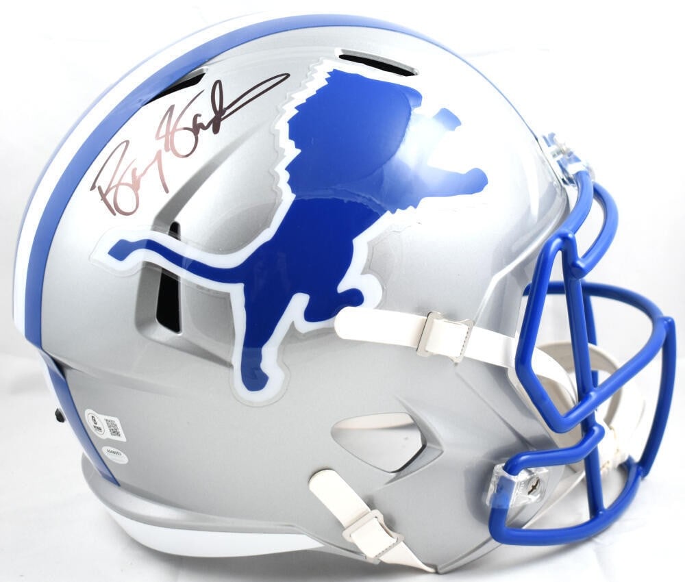 Barry Sanders Signed Detroit Lions Speed Helmet Beckett Authenticated: Barry Sanders Signed Detroit Lions Speed Helmet Beckett Authenticated This is an original football helmet signed by the legendary player Barry Sanders. The helmet represents the Detroit Lions and feat