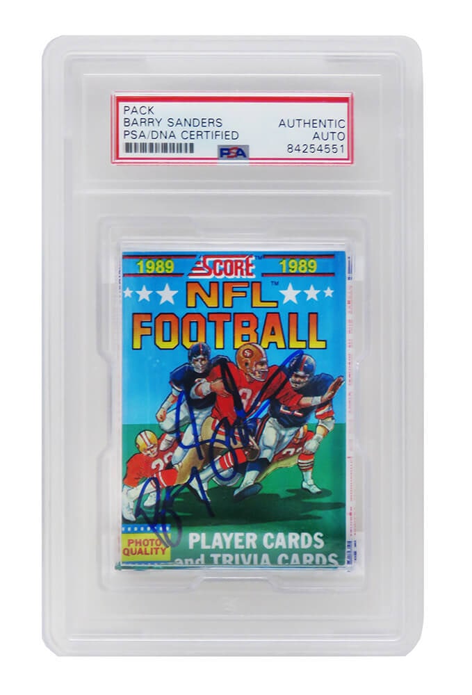 Barry Sanders Autographed 1989 Score Unopened Football Card Pack PSA (1 of 2)