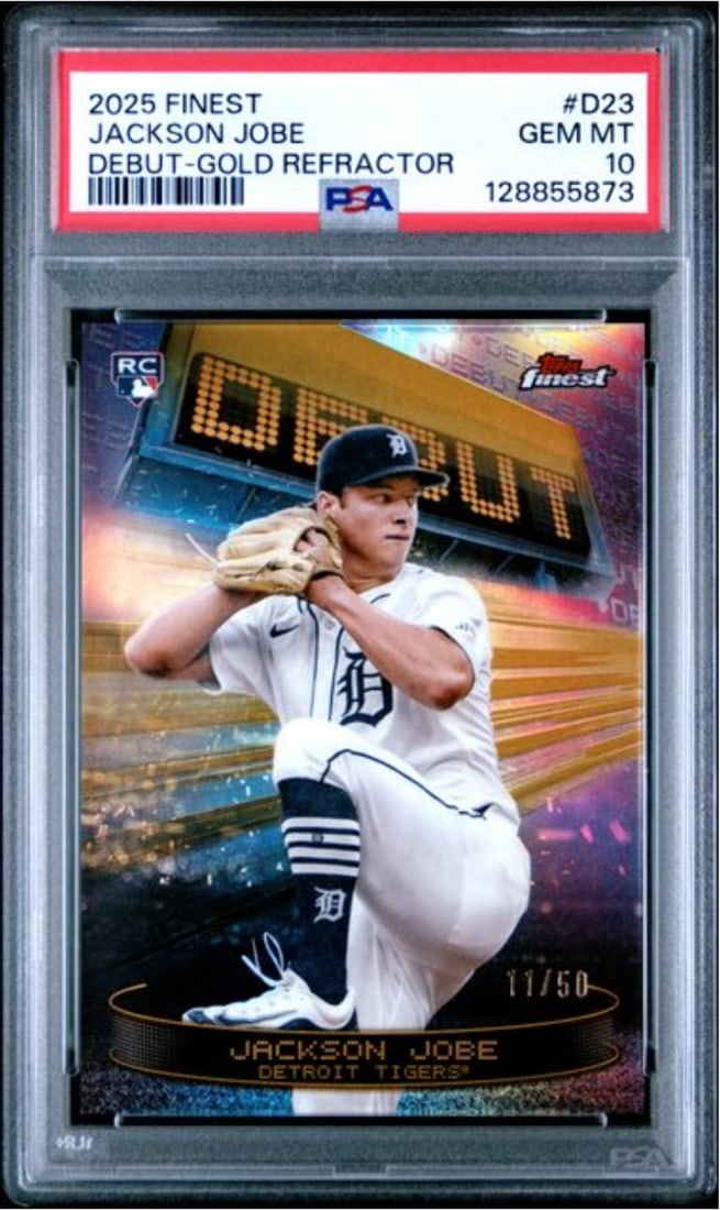 2025 Topps Finest Jackson Jobe #D23 Gold REF /50 RC Card PSA 10 (1 of 2)