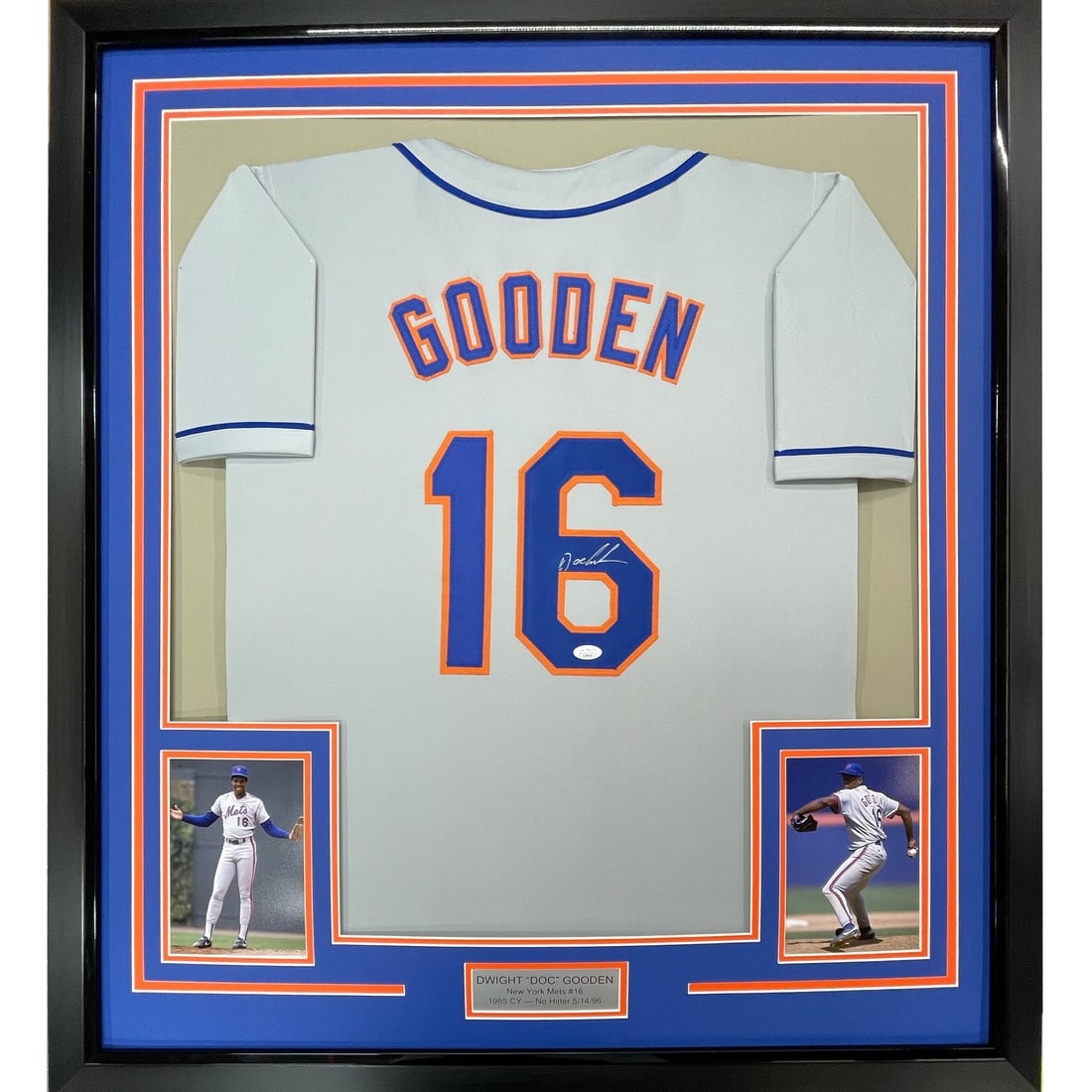 Framed Autographed Dwight Gooden New York Mets Grey Jersey JSA COA: Framed Autographed Dwight Gooden New York Mets Grey Jersey JSA COA This professionally framed autographed jersey features the iconic Dwight 'Doc' Gooden of the New York Mets. The jersey, set against a