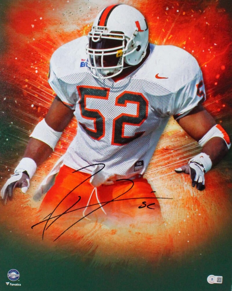 Ray Lewis Miami Hurricanes Signed Framed Canvas 16x20 BAS: Ray Lewis Miami Hurricanes Signed Framed Canvas 16x20 BAS This impressive framed 16x20 stretched canvas showcases a stunning photo of Ray Lewis, a legendary player from the Miami Hurricanes. This coll
